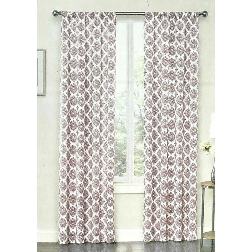 Ellery Home Mellie Medallion Drapes Curtains Panel Pair Pole Top Pink White 84 L